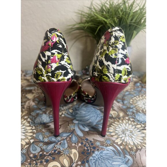 Betsey Johnson Prince-P Heels Floral pink green black white bow size 8.5M - Picture 6 of 16